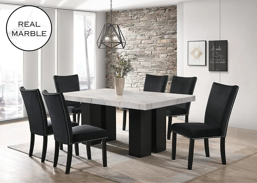 D1230 Valentino (Black) 7pcs Dining Set (6 Chairs and Table)
