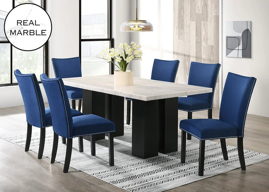 D1230 Valentino (Blue)7pcs Dining Set (6 Chairs and Table)