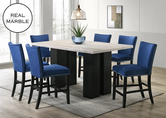 D1236 Valentino (Blue) 7pcs Dining Set (6 Chairs and Table)