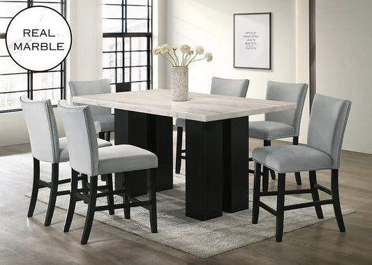 D1236 Valentino (Grey) 7pcs Dining Set (6 Chairs and Table)