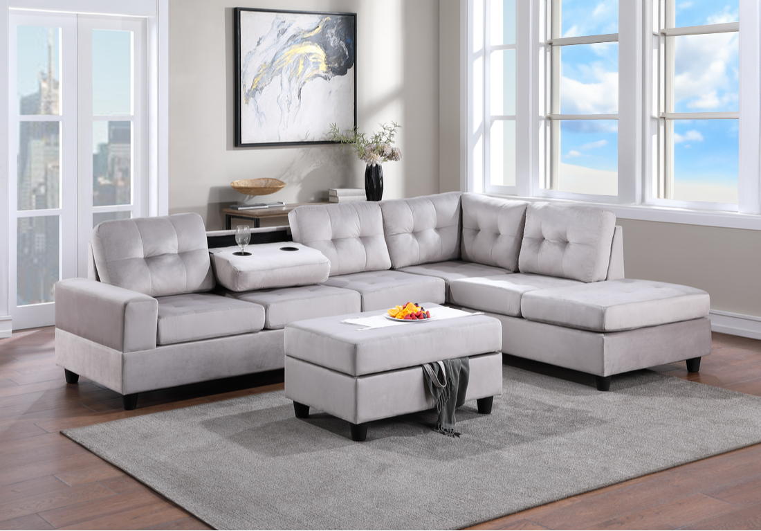Reversible Sectional + Storage Ottoman - Silver